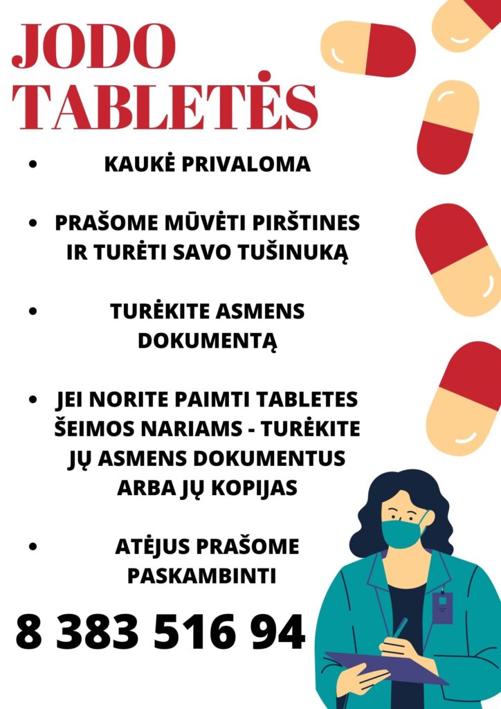 skelbimas apie jodo tablečių dalijimą