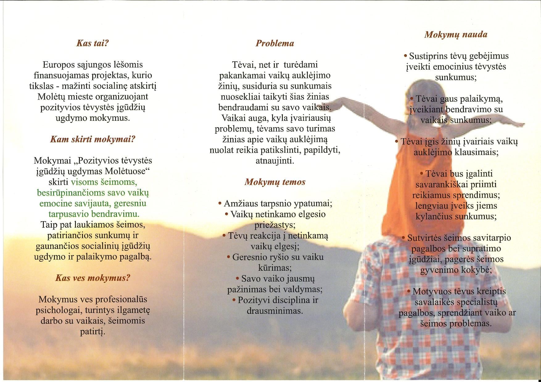 Pozityvios tėvystės mokymų lankstinukas