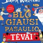 chaosas - katė tupi, vyras laiko iškėlęs svarmenis, katinas tupi, moteris važiuoja su riedučiais ir t.t.