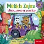 meškiukas su triušiuku važiuoja mašina į dinozaurų parką