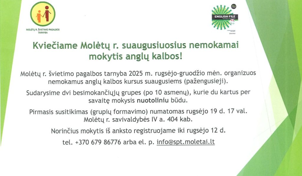 Kviečiame mokytis anglų kalbos